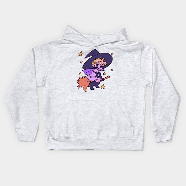 I draw chibi vanilla riding on a broom with stars / sugar sugar rune Kids Hoodie by mudwizard